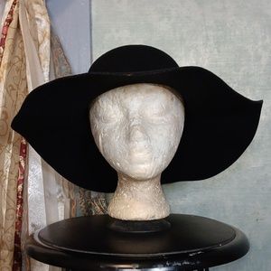 Chatties Black Wide Brim Felt Flop Winter Hats